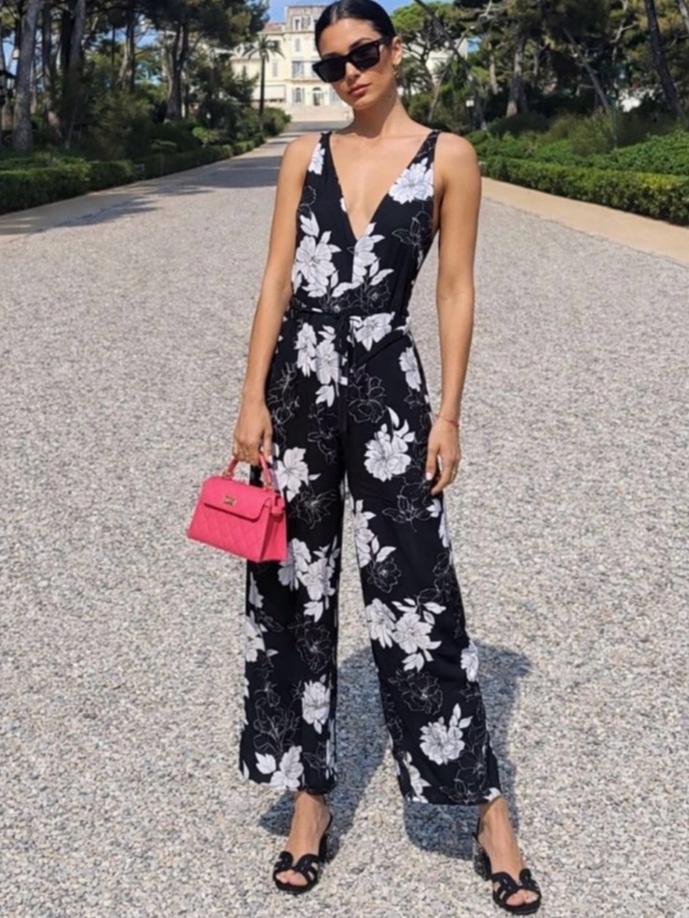 NWT Aqua floral jumpsuit v neck slits on legs